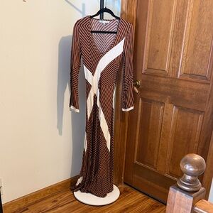 Zara Brown and White Chevron Maxi Dress